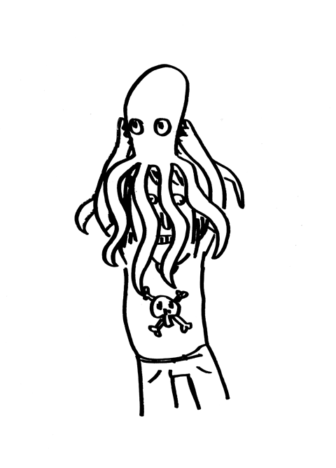 A man holding an octopus over his head
