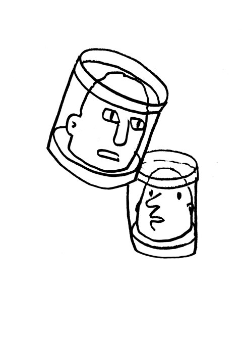 Two heads in jars